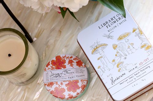 Library of Flowers Field & Flowers Parfum Creme ($21) and Library of Flowers Willow & Water Coco Butter Handcreme ($25)